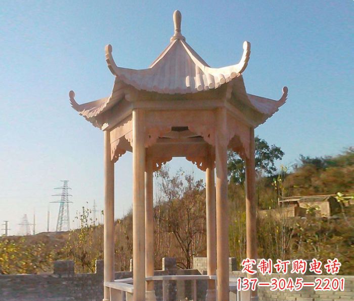 廊坊园林景观晚霞红单层石雕凉亭