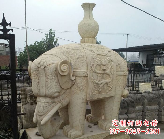 廊坊园林景观驮瓶大象石雕