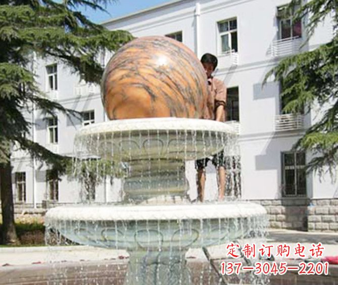 廊坊园林景观晚霞红风水球喷泉石雕 (2)