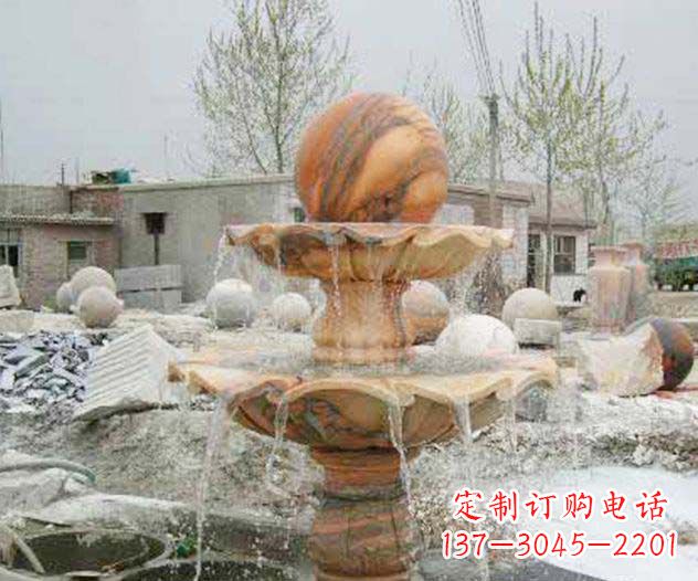 廊坊园林景观晚霞红风水球喷泉石雕