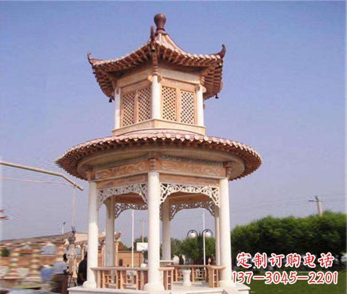 廊坊园林景观晚霞红双层石雕凉亭 (4)