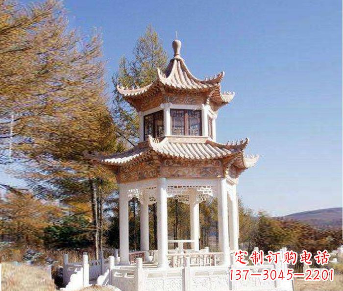 廊坊园林景观晚霞红双层石雕凉亭 (3)