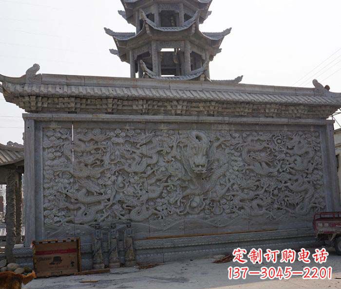 廊坊园林九龙壁石雕影壁