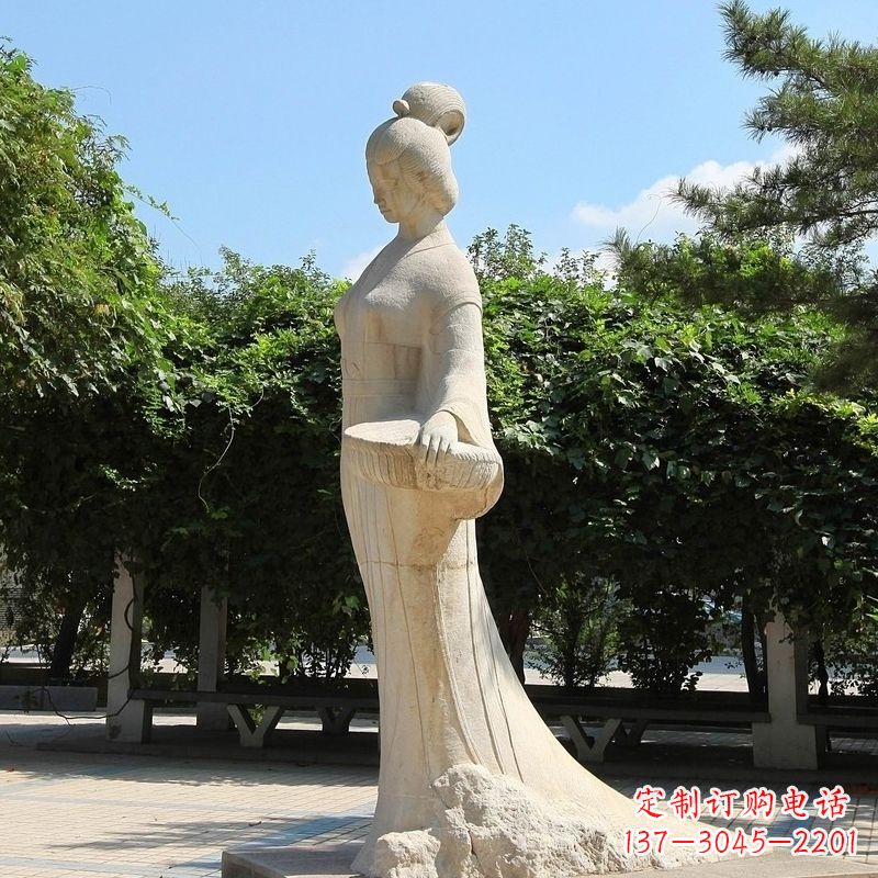 廊坊园林历史人物著名美女秦罗敷砂岩石雕塑像
