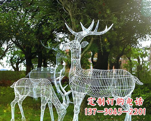 廊坊园林镂空梅花鹿不锈钢景观雕塑
