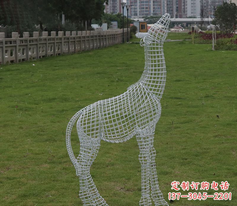 廊坊园林镂空仰头麋鹿不锈钢雕塑