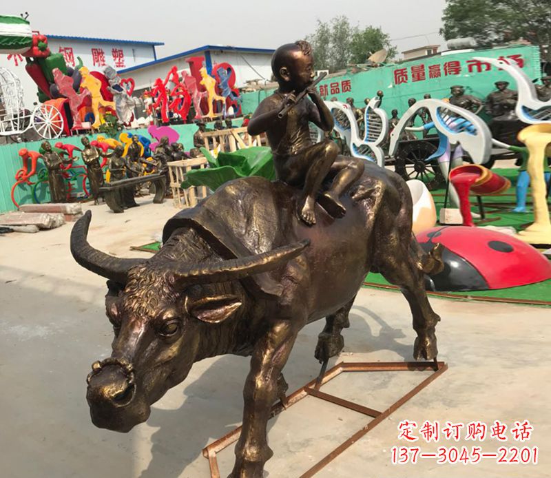 廊坊园林牧童骑牛铜雕塑