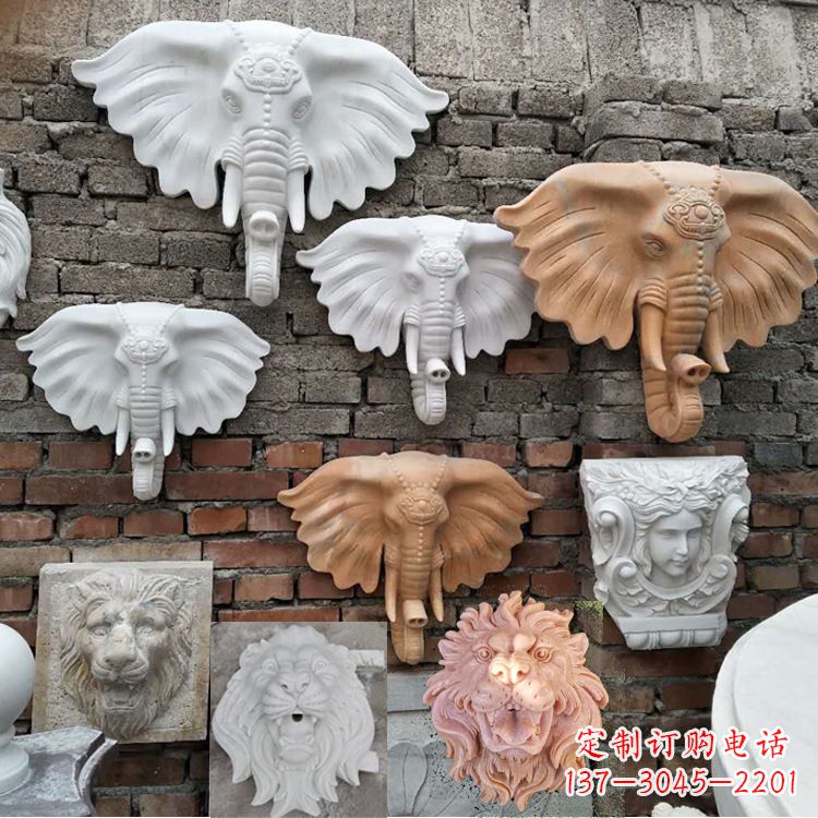 廊坊园林喷水壁挂大象头部雕塑