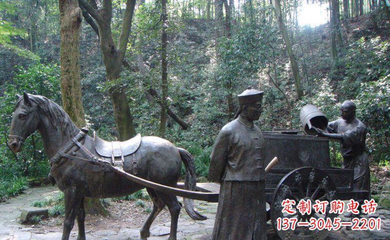 廊坊园林清朝士兵和马车小品铜雕