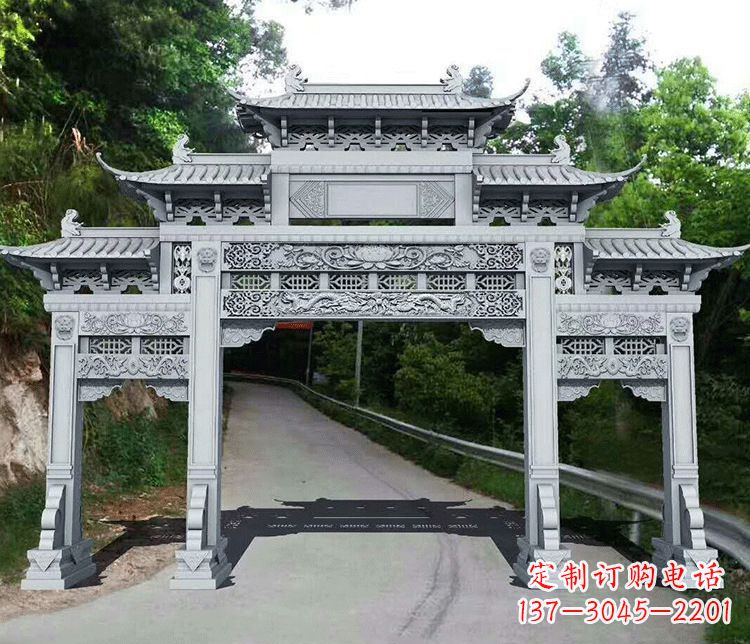 廊坊园林三门石牌坊景观石雕