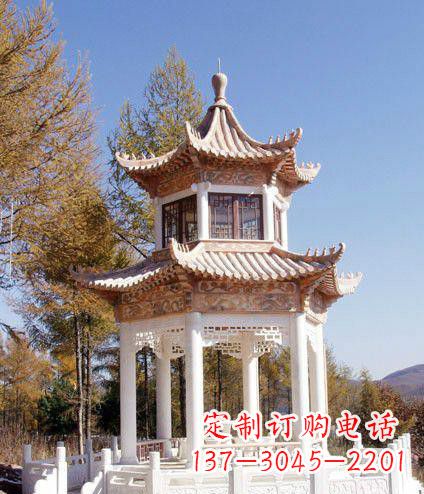 廊坊园林双层石凉亭景观石雕 (2)