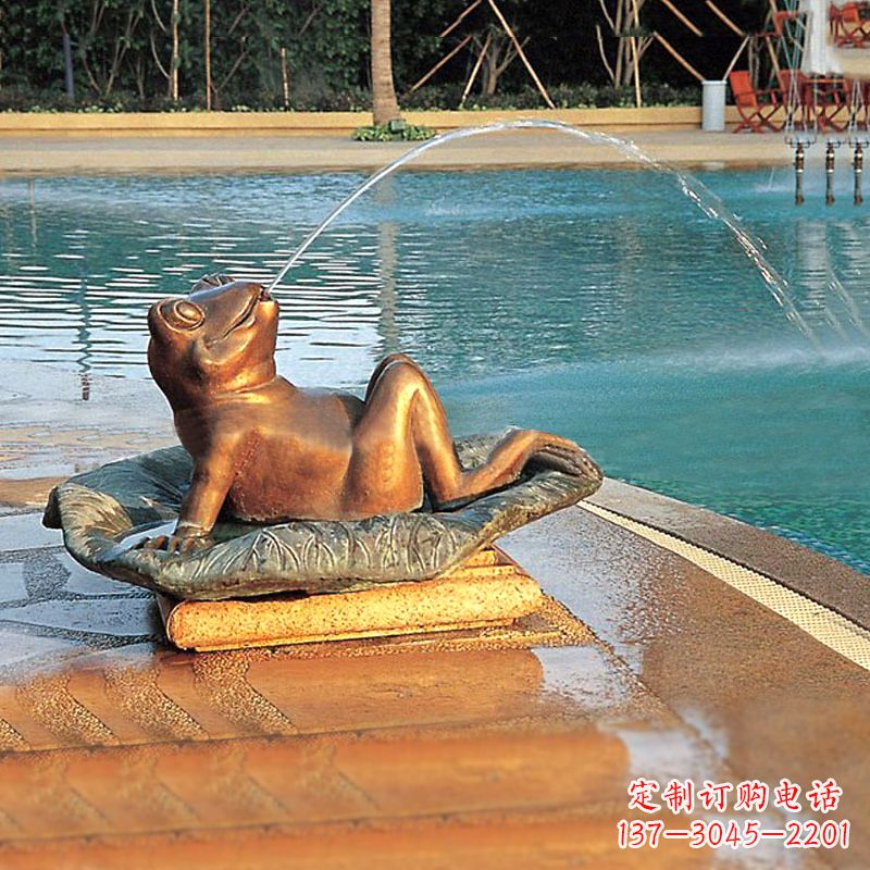 廊坊园林水景池塘游泳馆喷水青蛙铜雕塑