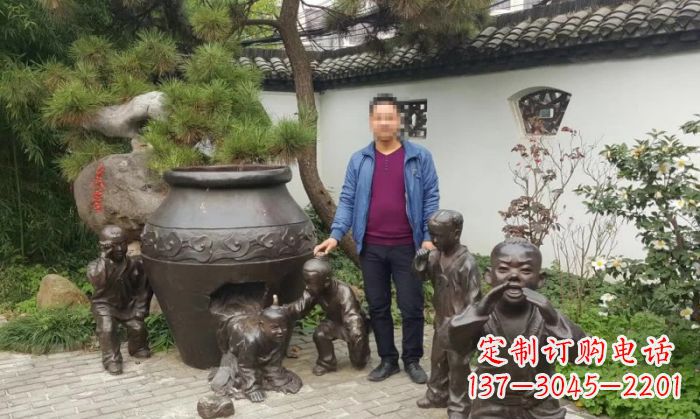 廊坊园林司马光砸缸铜雕 (2)
