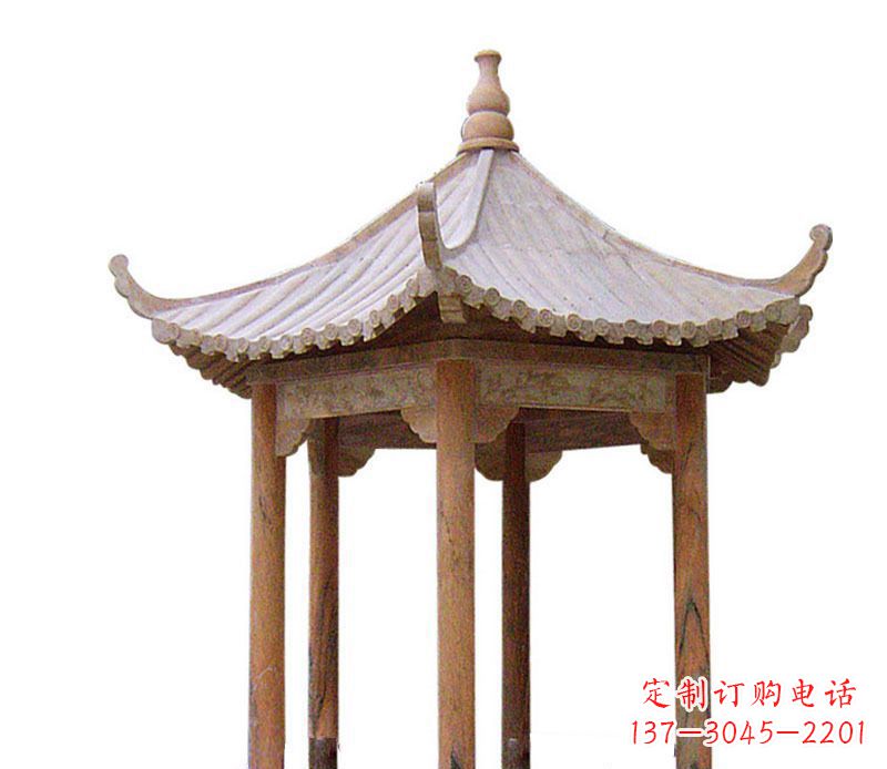 廊坊园林晚霞红六角石凉亭景观石雕 (2)