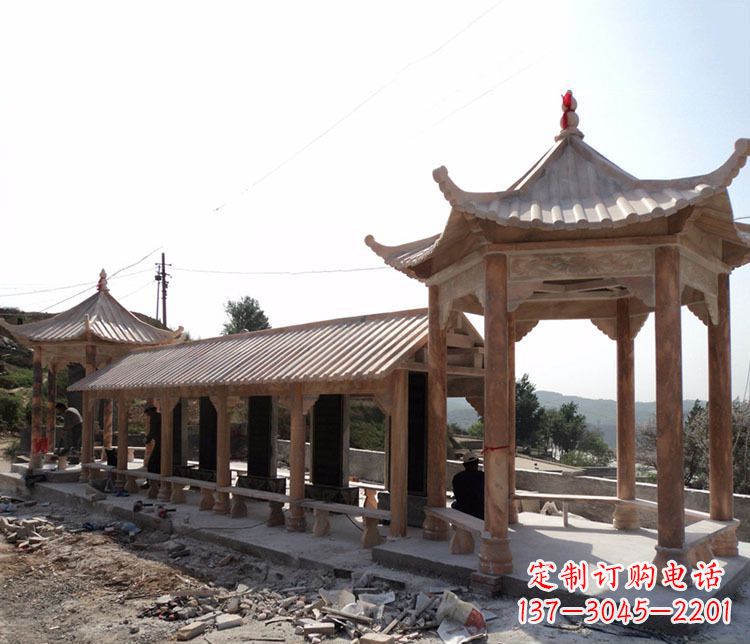 廊坊园林晚霞红长廊凉亭景观石雕