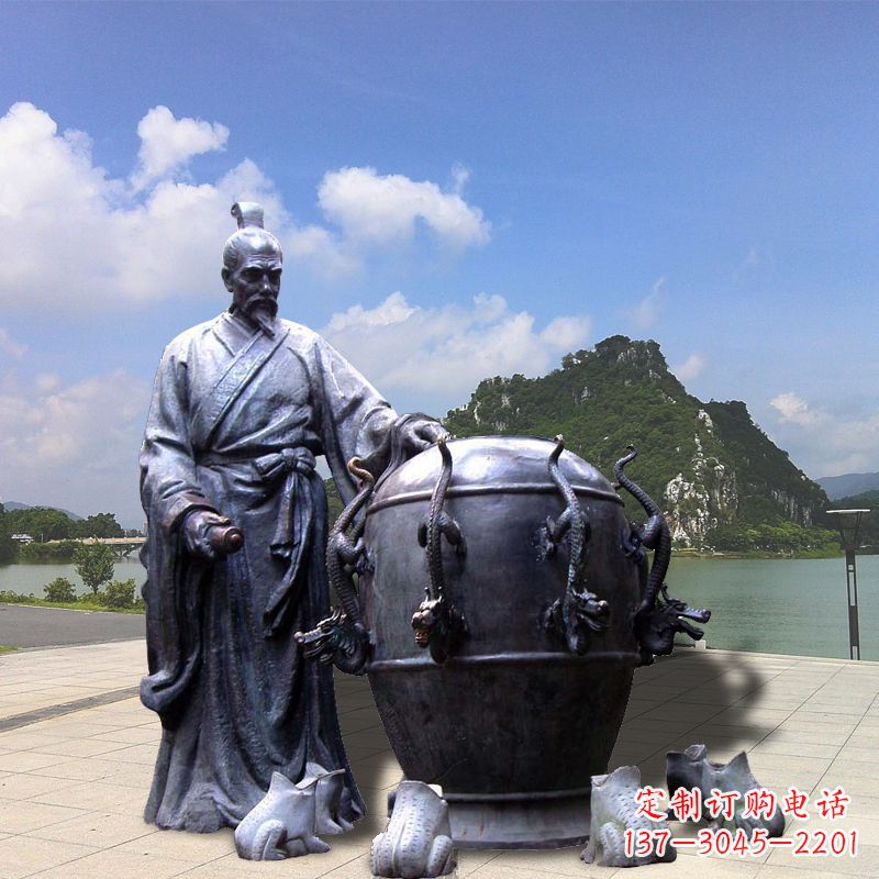 廊坊张衡地动仪地震仪雕塑-玻璃钢仿铜历史名人情景雕塑