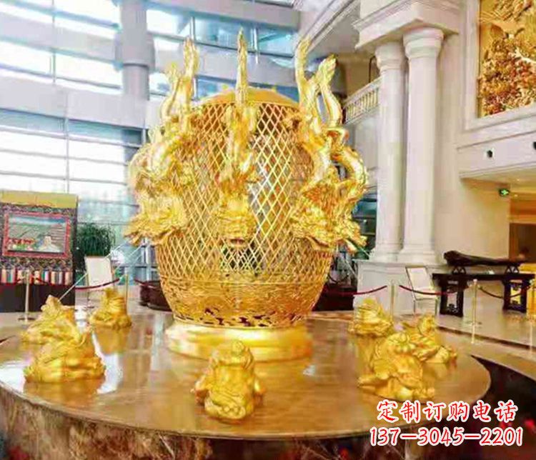 廊坊张衡地动仪企业景观雕塑摆件纯铜鎏金古仪器