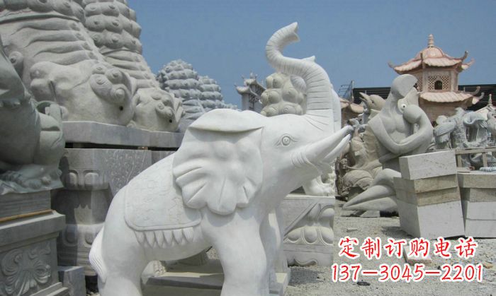 廊坊招财动物汉白玉长鼻小象石雕