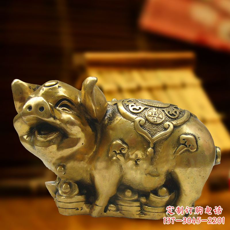 廊坊招财金猪铜雕-风水生肖动物雕塑企业商场美陈摆件