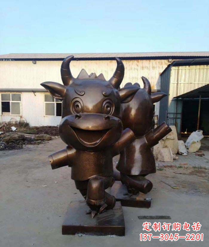 廊坊招财牛玻璃钢仿铜动物雕塑