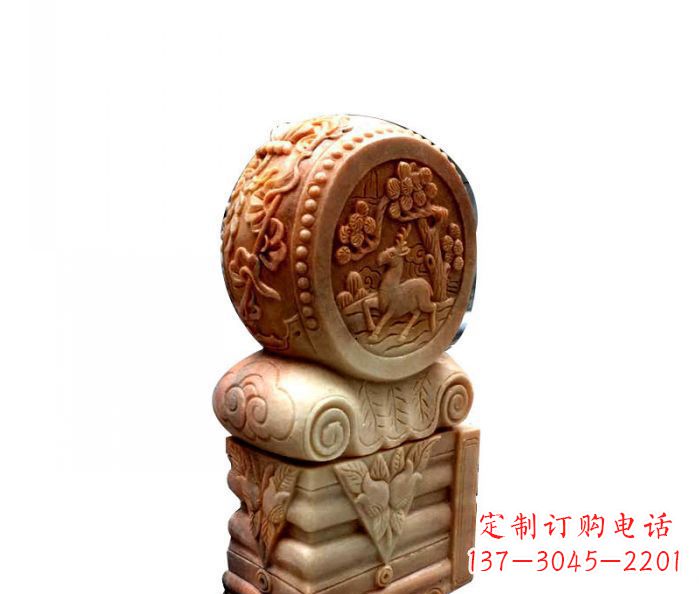 廊坊招财石门墩晚霞红抱鼓石