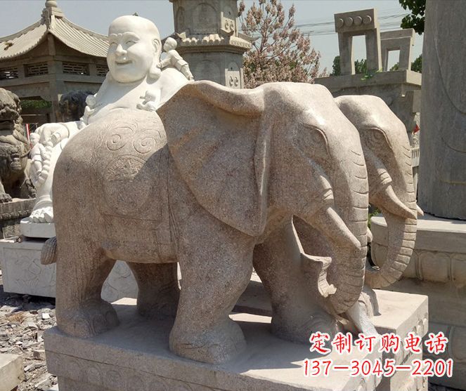 廊坊招财晚霞红大象石雕 (2)