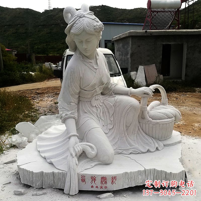 廊坊中国古代四大美女之西施汉白玉石雕塑