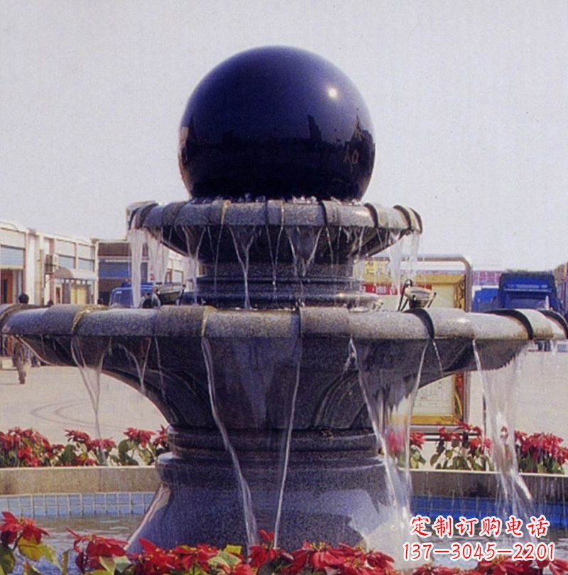 廊坊中国黑双层风水球喷泉石雕