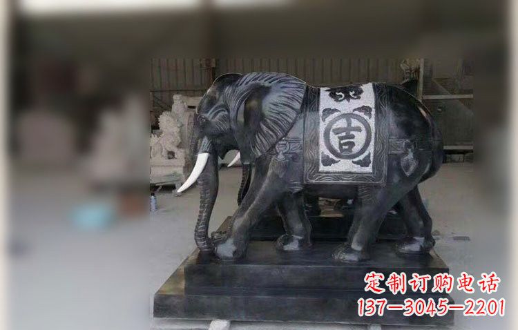 廊坊中国黑石材大象雕塑