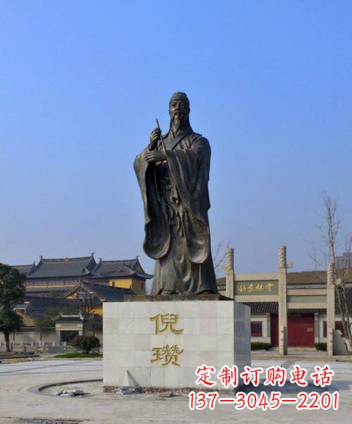 廊坊中国历史名人元末明初画家诗人倪瓒铜雕塑像