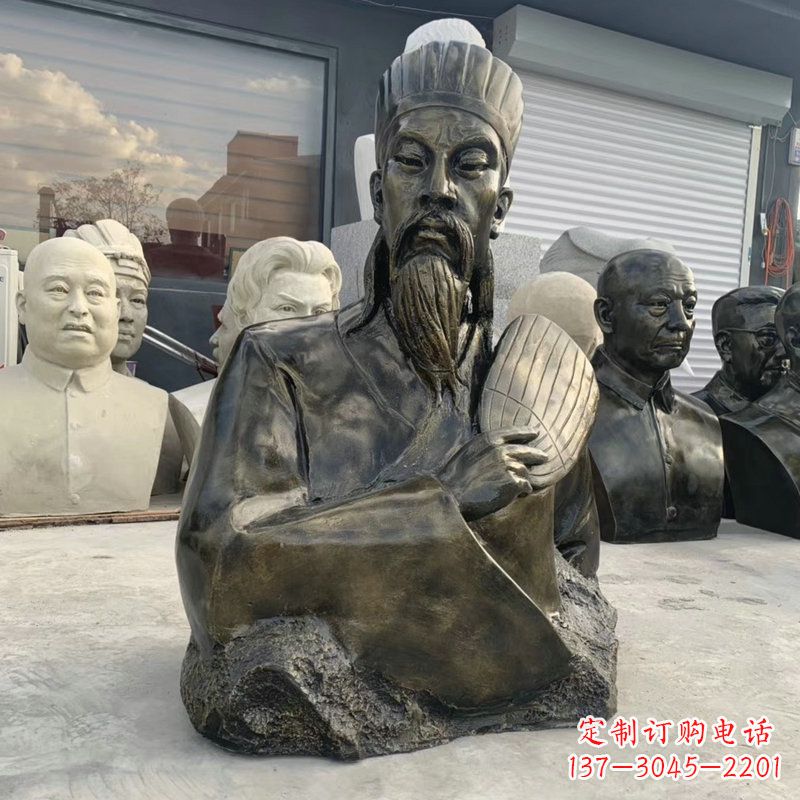 廊坊诸葛亮半身像-玻璃钢仿铜三国人物古代著名军事家雕像