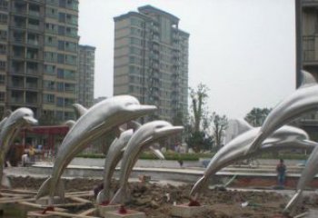 廊坊小区不锈钢跳跃海豚雕塑