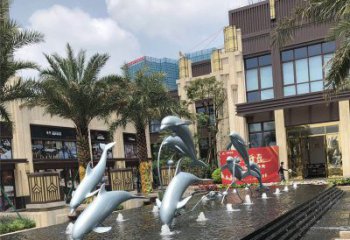廊坊小区广场水景海豚雕塑