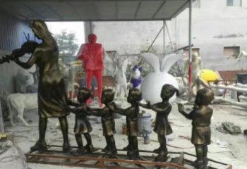 廊坊校园老师和儿童铜雕