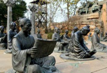 廊坊园林看竹简书的古代人物景观铜雕