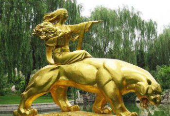 廊坊园林骑老虎的美女人物鎏金景观铜雕