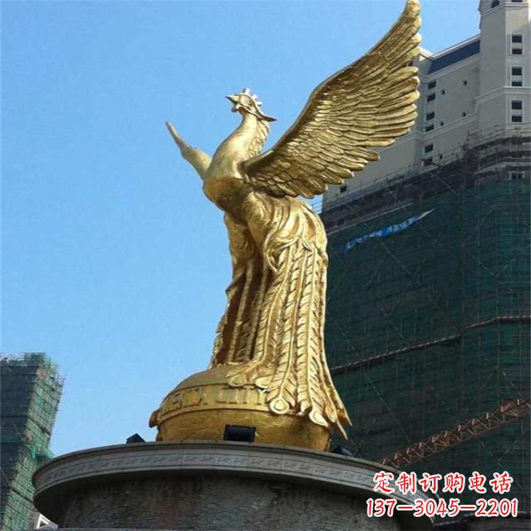 廊坊铸铜鎏金凤凰景观雕塑-城市园林