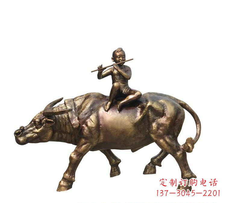 廊坊铸铜牧童牛雕塑