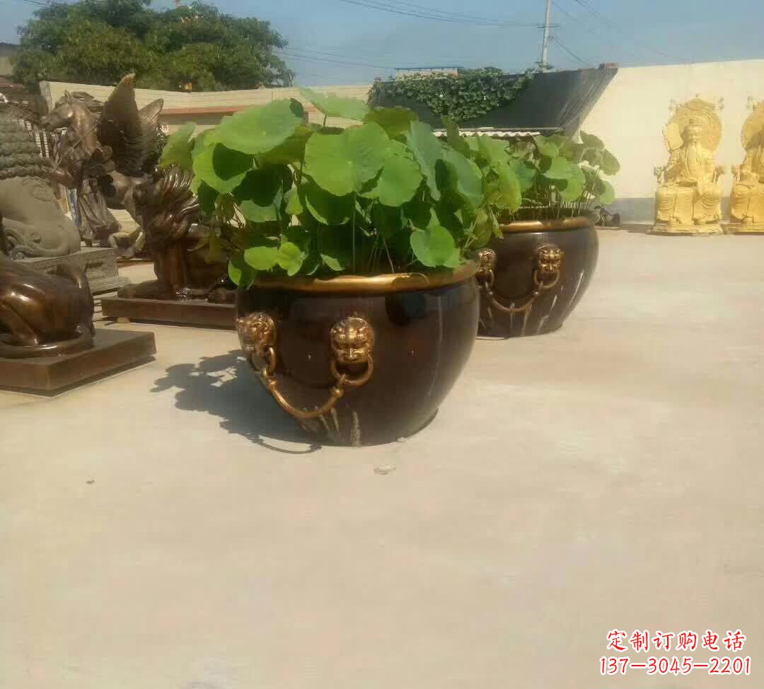 廊坊铸铜狮子头水缸雕塑