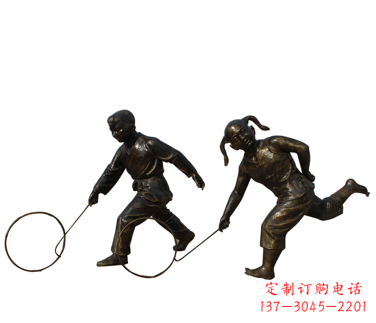 廊坊公园滚铁环的儿童铜雕