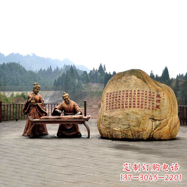 廊坊卓文君与司马相如凤求凰公园景观雕塑-历史典故人物情景雕塑