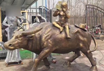 廊坊吹笛子的牧童牛公园景观铜雕