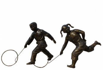 廊坊公园滚铁环的儿童铜雕
